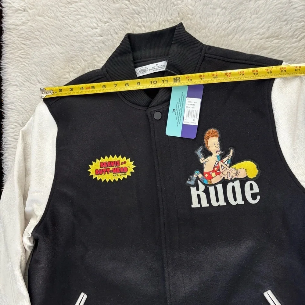 Davis & Butt Head  Black and White Leather / Fabric Bomber Jacket size XL